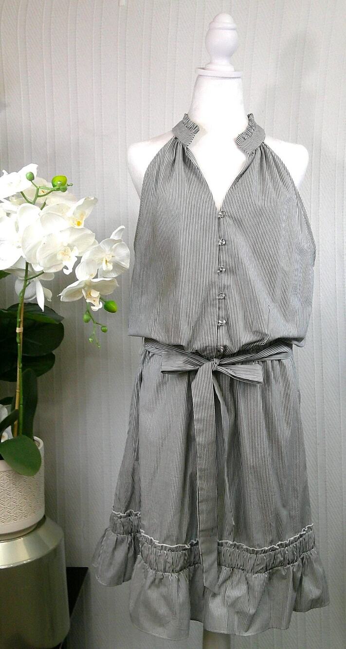 Takara Sleeveless Navy Blue/White Stripped Dress W/Pockets-Women's XL